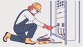 Electrician working on an electrical panel, showcasing safe and skilled maintenance, vector design Generative AI Royalty Free Stock Photo