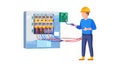 Electrician Working Wiring Panel Industrial Maintenance Vector, vector design Generative AI Royalty Free Stock Photo