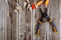 Electrician& x27;s tools pliers, cables cutter and cut pliers, connectors Royalty Free Stock Photo