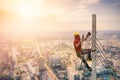 Electricians are climbing on electric poles