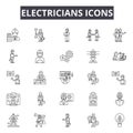 Electricians line icons, signs, vector set, outline illustration concept