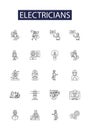 Electricians line vector icons and signs. Electrician, Electric, Wiring, Power, Electrical, Panel, Cable, Lighting Royalty Free Stock Photo