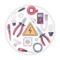 Electricians Tools Circle Composition Royalty Free Stock Photo