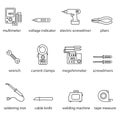 The Electricians tools line icon set