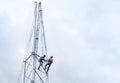 Electricians working in the height for installation antenna communication