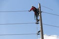 Electricians working on a pylon Royalty Free Stock Photo