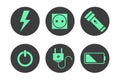 Green electricity icon set on black background. Flat style. Isolated. Royalty Free Stock Photo