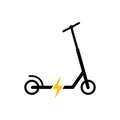 Electricity Battery Kick Scooter Flat Symbol. Eco Handle E Transport. Electronic Kick Scooter Black Silhouette Icon