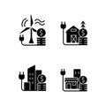 Electricity black glyph icons set on white space Royalty Free Stock Photo