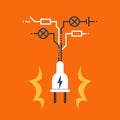 Electricity circuit, repair and maintenance, plug with electrical scheme Royalty Free Stock Photo