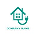 Electricity concept green house with plug home repair vector company icon Royalty Free Stock Photo