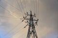 Electricity concept, high voltage power lines. High voltage electric transmission pylon tower. Wire electrical energy Royalty Free Stock Photo