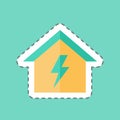 Electricity Danger Sticker in trendy line cut isolated on blue background