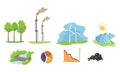 Electricity and energy sources set, wind, hydro, solar power generation facilities vector Illustration on a white