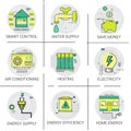 Electricity Energy Supply Power Invention, Heating, Smart Control, Air Conditioning Icon Set Royalty Free Stock Photo