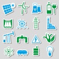 Electricity and energy symbol color stickers set eps10