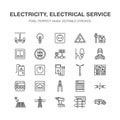 Electricity engineering vector flat line icons. Electrical Royalty Free Stock Photo