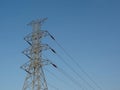 Electricity high voltage pole Pylon tower station against blue sky Royalty Free Stock Photo