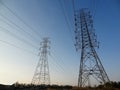 Electricity high voltage pole Pylon tower station against blue sky Royalty Free Stock Photo