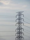 Electricity high voltage pole Pylon tower station against blue sky Royalty Free Stock Photo