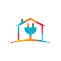 Electricity house with plug home repair vector logo design.