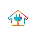 Electricity house with plug home repair vector logo design. Royalty Free Stock Photo