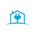 Electricity house with plug home repair vector logo design.