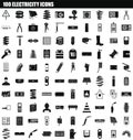 100 electricity icon set, simple style Royalty Free Stock Photo