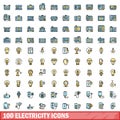 100 electricity icons set, color line style Royalty Free Stock Photo