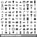 100 electricity icons set, simple style Royalty Free Stock Photo