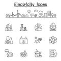 Electricity icons set in thin line style