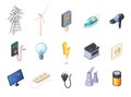 Electricity Isometric Icons Set