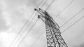 electricity line.Pylon of the electricity power line.High tension power. electric tower silhouette on cloudy sky Royalty Free Stock Photo