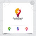 Electricity logo bulb design concept of electric symbol vector and lamp icon. Energy logo used for power plants and electric Royalty Free Stock Photo