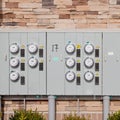 Electricity meters on a brick wall. Royalty Free Stock Photo