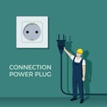 Electricity plug connection. Unplugged wire. Light socket. Electrician repair work. Energy connect. Electric power