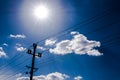 Electricity pole with sun in background