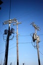 Electricity poles with connectors and insulators Royalty Free Stock Photo