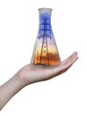 Electricity post in an erlenmeyer flask on hand Royalty Free Stock Photo