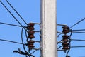 Electricity post with line cable Royalty Free Stock Photo