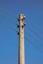 Electricity post with wire lines. Power electric distribution