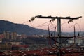 Electricity poster over the big city at dawn