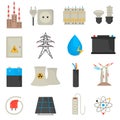 Electricity and power color flat icons set Royalty Free Stock Photo