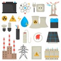Electricity and power color flat icons set Royalty Free Stock Photo