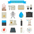 Electricity and power color flat icons set Royalty Free Stock Photo