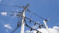 Electricity power tower and transmission lines against with blue sky Royalty Free Stock Photo