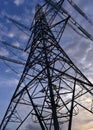 Electricity pylon tower viewed from below looking up Royalty Free Stock Photo