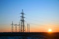 Electricity Pylon -China`s standard overhead power line transmission tower of the sunset. Royalty Free Stock Photo