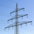 Electricity pylon close-up power pole high voltage against blue sky Royalty Free Stock Photo