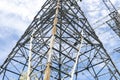 Electricity pylon - cloudy sky - low angle view Royalty Free Stock Photo